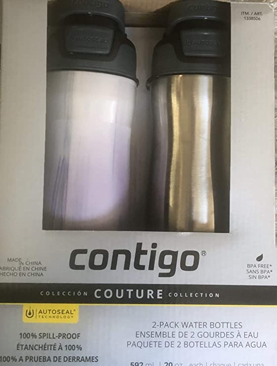 Contigo Autoseal Couture 20oz Vacuum Insulated Stainless Steel Water Bottle, (2-Pack)