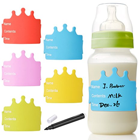TecUnite 5 Pieces Baby Bottle Labels Writable Reusable Silicone Labels for Baby Boys Girls Daycare (Multicolors)