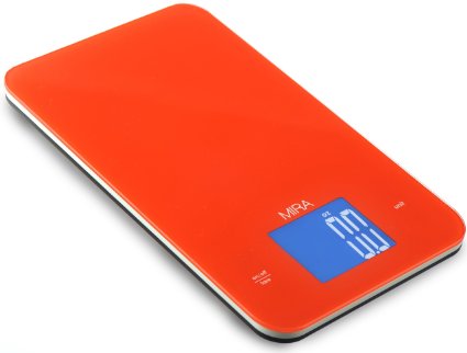MIRA Digital Kitchen Scale, Tempered Glass, Large Display, Touch Buttons, Red