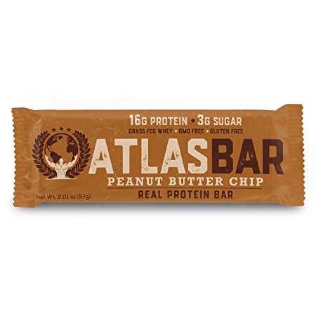 Atlas Bar - Keto/Paleo/Low Carb/All Natural Protein Bar, Peanut Butter Chip, 2.01 ounce (12-pack) — Grass Fed Whey, Low Sugar, All Natural, Gluten Free, Soy Free, and GMO Free