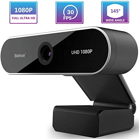 1080P Webcam with Microphone＆Privacy Cover, Full UHD, 30FPS, 145° Wide Angle, 2 Megapixel, Desktop Computer Streaming USB Web Cameras, for Win7/8/10, Mac, Skype, Video Call, Meeting, Zoom (Plug＆Play)