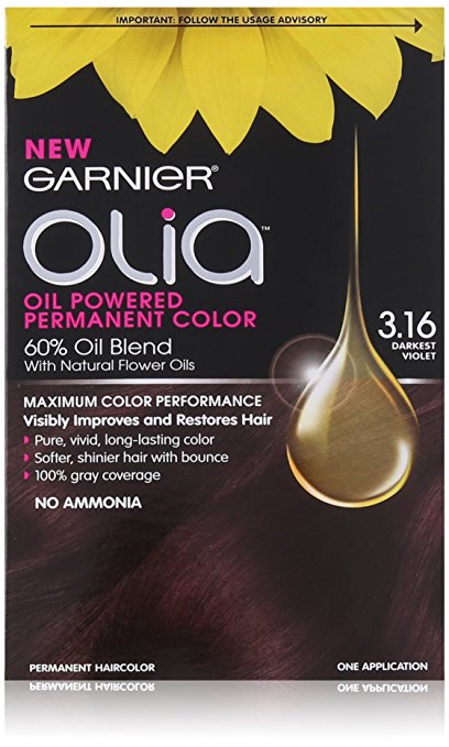 Garnier Olia Oil Powered Permanent Haircolor, 3.16 Darkest Violet (Packaging May Vary)