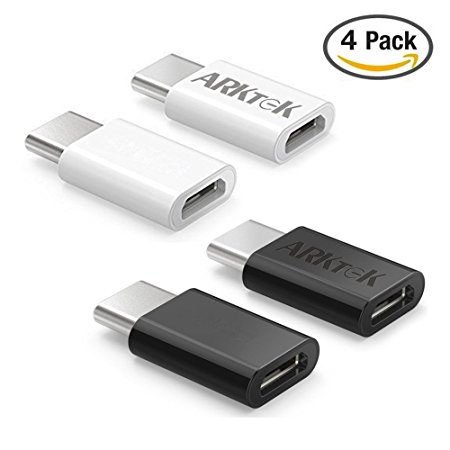 USB C to Micro USB Adapter, ARKTEK Type C (male) to Micro USB (female ) Sync and Charging for MacBook Series, Chromebook, Samsung Galaxy S8, Google Pixel XL and more (Black & White, Pack of 4)