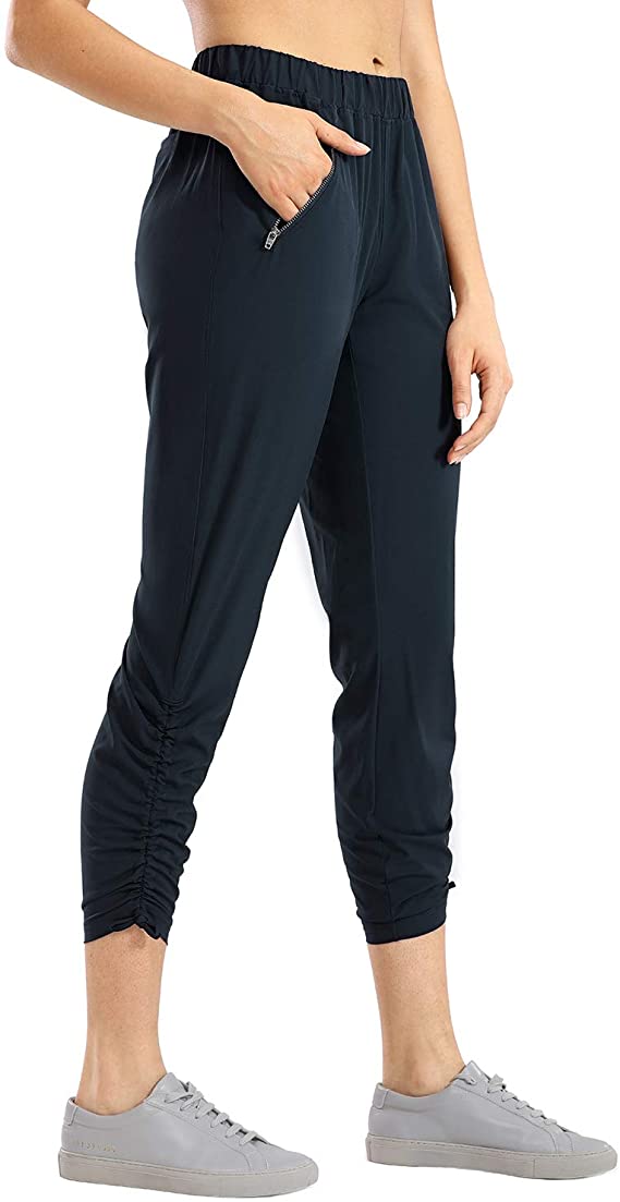 CRZ YOGA Women's Lounge Track Pants Lightweight Casual Training Pants Ankle Drawstring Jogger - Zipper Pockets