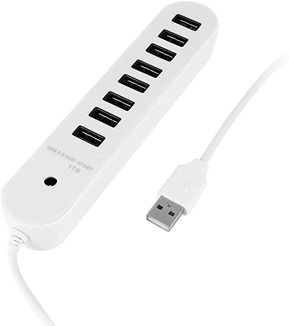 uxcell White Rectangle 1m 3ft Cable 8 Ports USB 2.0 Hub Splitter Adapter