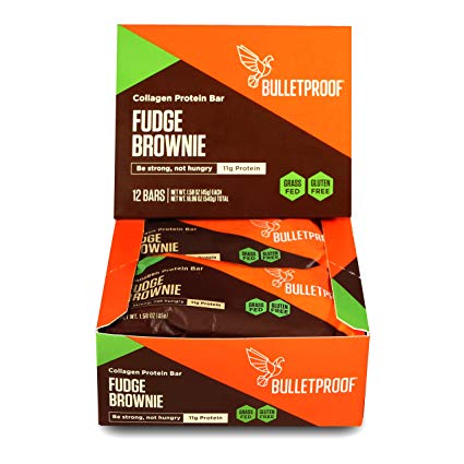 Bulletproof Collagen Protein Bars, Be Strong, Not Hungry, Fudge Brownies (12 Pack)