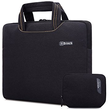 BRINCH® [Black] Deluxe Universal Fabric Portable thin Light Durable Waterproof Anti-tear 13 - 13.3 inch Laptop Pouch Sleeve Case Bag / Carrying Handbag Briefcase / Laptop Messenger Bag, Utra Protective with Soft White Foam for All 13 - 13.3 inch Tablet / Ultrabook / Notebook Laptop Computers(Apple Macbook / Chromebook / Acer / Asus / Dell / Fujitsu / Lenovo / HP / Samsung / Sony / Toshiba),Fashion Design of Front Pocket,Two Back Pockets,Middle Main Pocket,With Handles and Accessory Bag