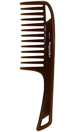 Hair Comb- a Handle Hair Comb infused with Natural Essence Oil by Majestik , Wide Tooth, Brown, Detangling Comb, With Free Bespoke PVC Product Pouch (MPO-021)