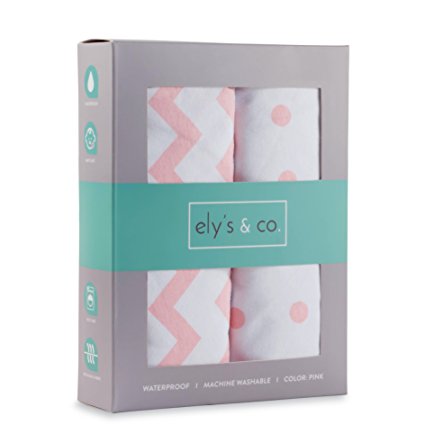 Waterproof Changing Pad Cover | Cradle Sheet All in One Changing Pad Cover and Changing Pad Liner, Pink Dots and Chevron for Baby Girl by Ely's & Co