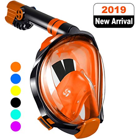 WSTOO Full Face Snorkeling Mask,Newest Upgrade 180 Panoramic Foldable Snorkeling Mask, Anti-fog Anti-leak with Detachable Camera Mount for Adult and Kids Safety Snorkeling