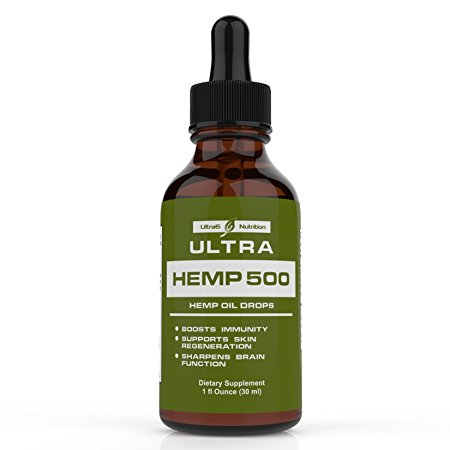 Ultra Hemp 500 with 500 mg of Hemp Extract per bottle helps with Chronic Pain, Sleep, Mood, Brain Function, Skin and Hair utilizing liquid hemp oil drops with better overall Absorption