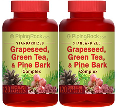 Piping Rock Standardized Grapeseed, Green Tea & Pine Bark Complex 2 Bottles x 120 Quick Release Capsules Dietary Supplement