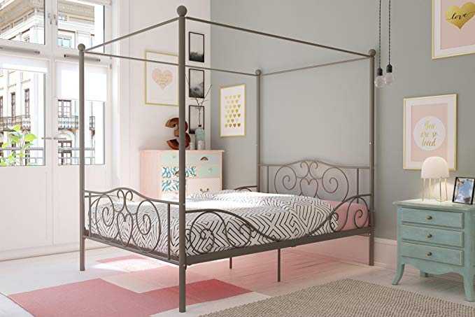 DHP 4020429 Canopy Bed with Sturdy Frame, Metal, Full, Pewter
