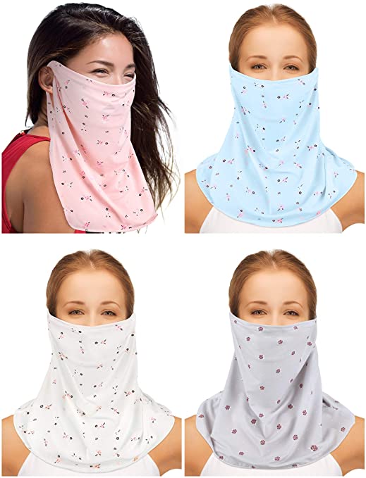 Sun Protection Face Cover Breathable Neck Gaiter Scarf UV Protection Bandana (White, Pink, Light Blue and Gray, 4)