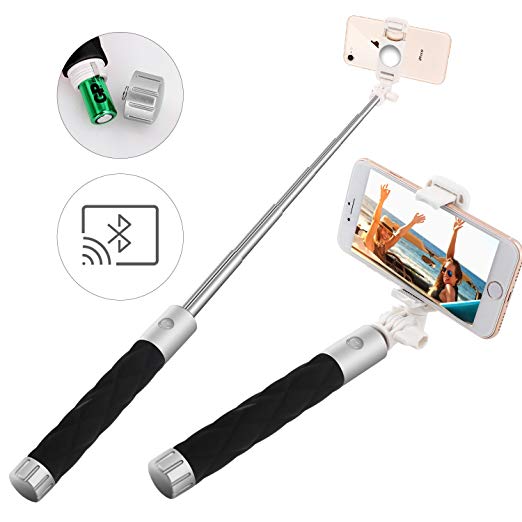 Selfie Stick, Aessdcan Bluetooth Selfie Stick, Mini Selfie Stick Perfect for iPhone X, 8/8P, 7/7P, 6/6S, 5/5S, Samsung Galaxy S8, S7, S6, S5, LG G5 and More