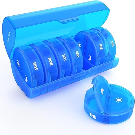 Weekly Pill Organizer 7 Day 2 Times a Day, Sukuos Large Travel Pill Box for Pills/Vitamin/Fish Oil/Supplements, Daily Medicine Organizer Box, BPA Free Pill Case, Easy to Clean