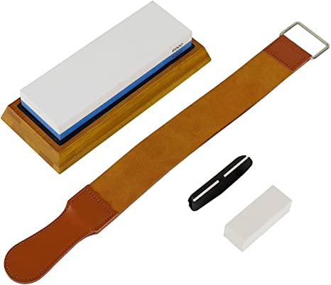 HighFree Knife Sharpening Stone Set Knife Sharpening Kit with Angle Guide Waterstone with Non-Slip Bamboo Base (1000/6000 grit)