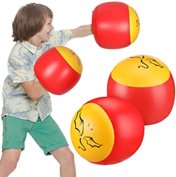 Skylety 2 Pairs Inflatable Boxing Pillows Inflatable Boxing Gloves, Red and Yellow