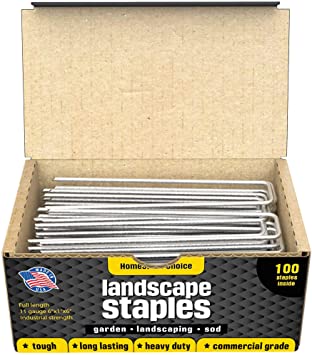 Homestead Choice 100 6-Inch Garden Landscape Sod Staples - 11-Gauge Pins - Stakes for Weed Barrier Fabric, Ground Cover and Landscaping - Made in USA