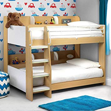 Happy Beds Domino Maple And White Finished Sleep Station Childrens Kids Bunk Bed With 2x Memory Foam Mattress