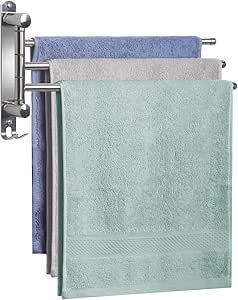 Towel Rack Wall Mounted JSVER 3 Arms Bathroom Towel Rack, 180° Rotation Space Saving Towel Holder for Bathroom