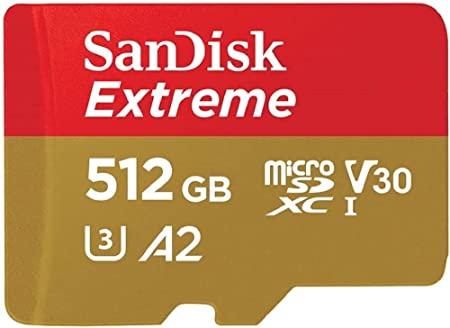 SanDisk 512GB Extreme microSDXC UHS-I Memory Card with Adapter - C10, U3, V30, 4K, 5K, A2, Micro SD Card - SDSQXAV-512G-GN6MA