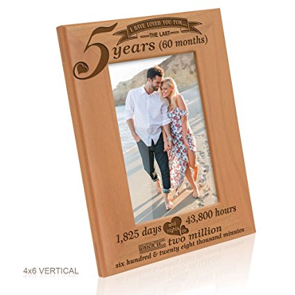Kate Posh - 5 Years (60 Months) Anniversary - Engraved Solid Wood Picture Frame (4x6-Vertical)