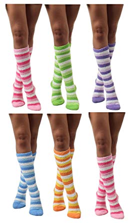 Womens Thick Comfortable Soft Fuzzy Cozy Calf High Winter Plush Socks 6 Pairs Size 9-11