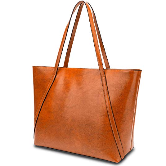 Yaluxe Genuine Leather Tote for Women Laptop Large Capacity Bag Fits Up to 15.6 inch Soft Work Shoulder Bag