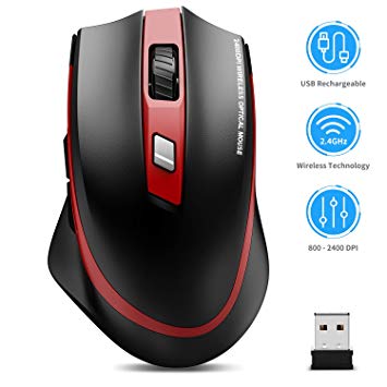 Wireless Mouse Rechargeable, TedGem 2.4G Silent Computer Mouse USB Mouse Laptop Full Size Ergonomic Optical Mouse with USB Receiver 6 Buttons 5 DPI Adjustable Portable Mice for Laptop/PC/Windows/Mac