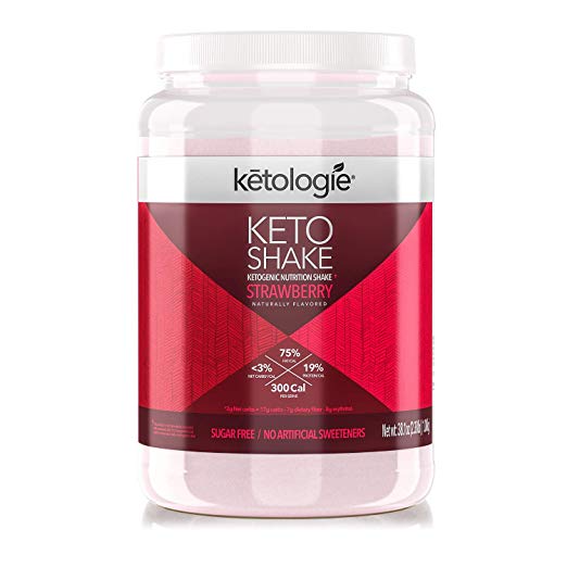 Ketologie Strawberry Keto Protein Shake | Best Ketogenic Nutritional Shake | Low Carb High Fat (LCHF) Keto Shake | Helps Burn Fat, Increases Energy & Kickstarts Ketosis Net WT 38.1oz(2.38lb)