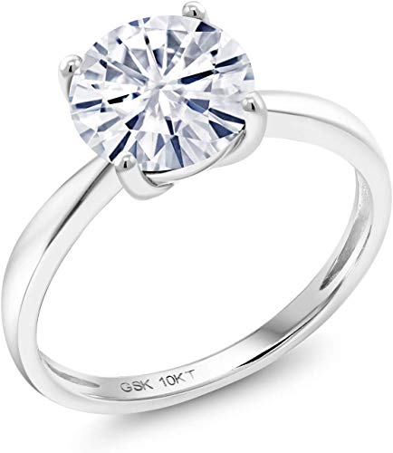 10K White Gold Engagement Solitaire Ring Forever Classic Round 1.60ct (DEW) Created Moissanite by Charles & Colvard