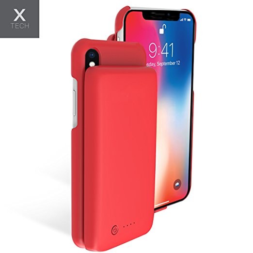 iPhone X Battery Case, 5000mah Rechargeable Slim Extended Protective Portable Backup Charger Case with Removable Power Bank and Ring Holder [Apple Certified Chip] Red