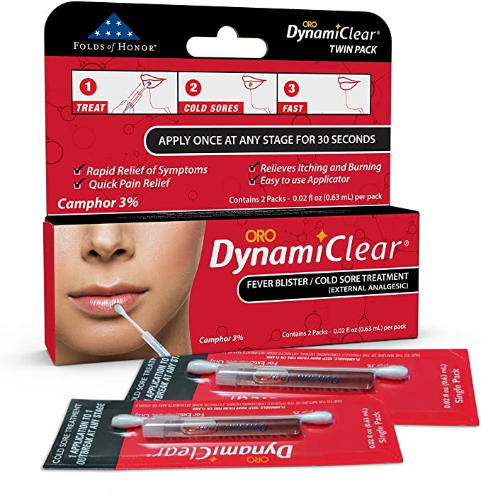 DynamiClear ORO Cold Sore Treatment | Rapid Relief of Fever Blister Symptoms | Two Treatment Vials (0.02 fl. oz Per Pack)