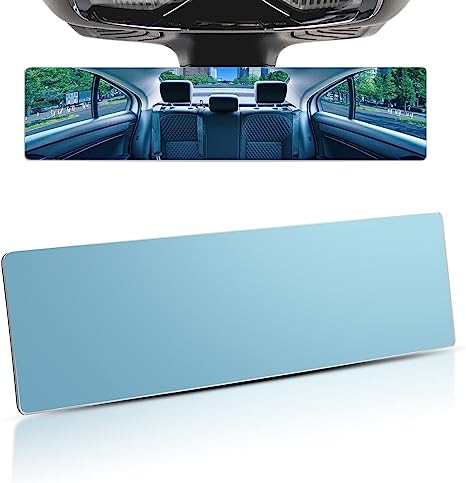 JOYTUTUS Rear View Mirror, Universal 11.81 Inch Frameless Panoramic Convex Rearview Mirror, Interior Clip-on Wide Angle Rear View Mirror to Reduce Blind Spot Effectively for Car SUV Trucks - Blue