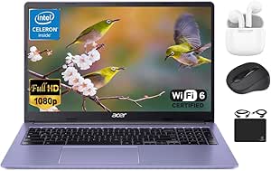 acer Chromebook Flagship Laptop Computer Light, 15.6" FHD Display, DualCore Intel Celeron N4500, 4GB RAM, 128GB Storage (64GB eMMC 64GB Card), Wi-Fi 6, 10  Hrs, Chrome OS  HubxcelAccessory Purple