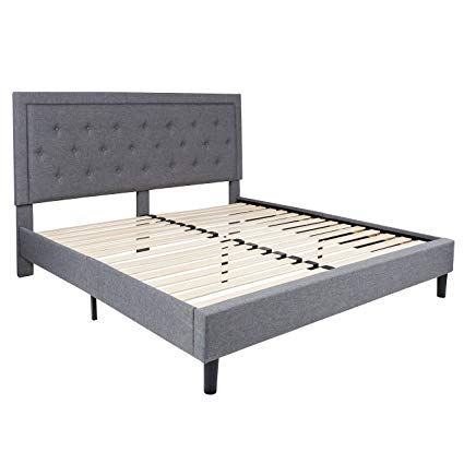 Flash Furniture Roxbury Tufted Upholstered King Size Platform Bed in Light Gray Fabric