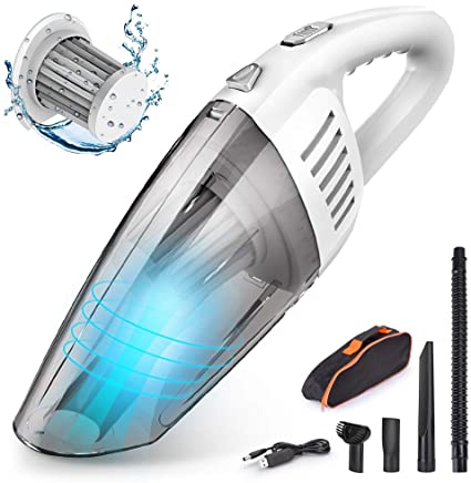 CCJK Handheld Car Vacuum Cleaner Cordless with 120W High Power,7000PA USB Charging Portable Auto Vacuum,Strong Aluminum Fan, HEPA Filter, Wet/Dry Use for Car Home Pet Hair Office Cleaning(White)