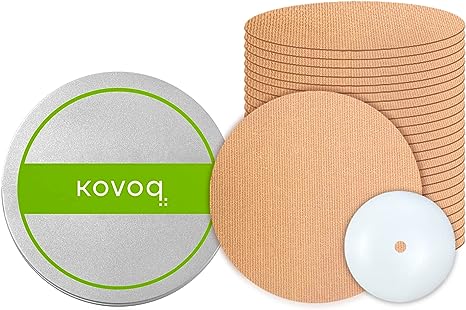 Kovoq Libre 3 Sensor Covers Premium Pack, 25 Pcs Waterproof Adhesive Patches, 1 Pc Reusable Protective Hardshell Cover, Latex-Free and Hypoallergenic, Giftable Tin Box (Tan)