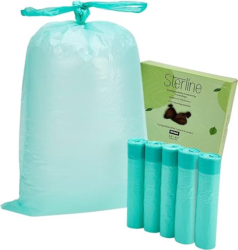 Sterline Biodegradable Trash Bag Code R or Code L - 50 Pack - 2.6-4 Gallon (10-15L) - Compatible with SimpleHuman Custom Fit Tall Heavy-Duty Thick Wastebasket Liners, ATSM D6954, 63 Mil / 16 Micron