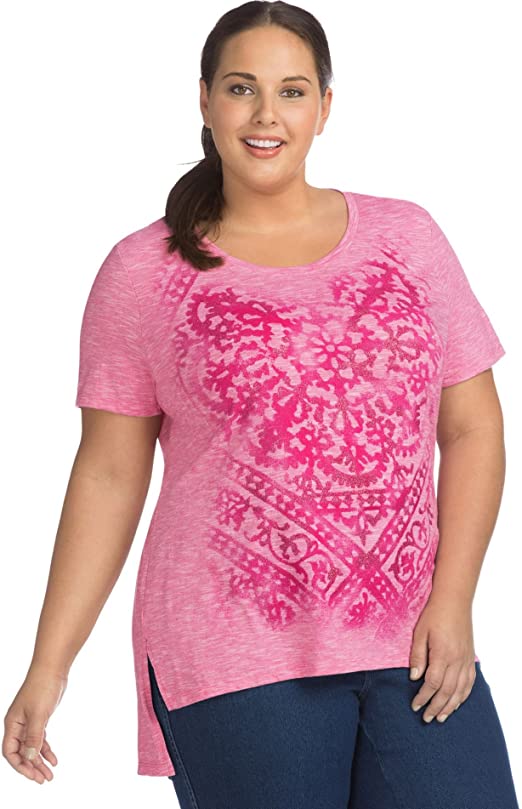 JUST MY SIZE Women's Size Plus Short Sleeve Graphic Tunic