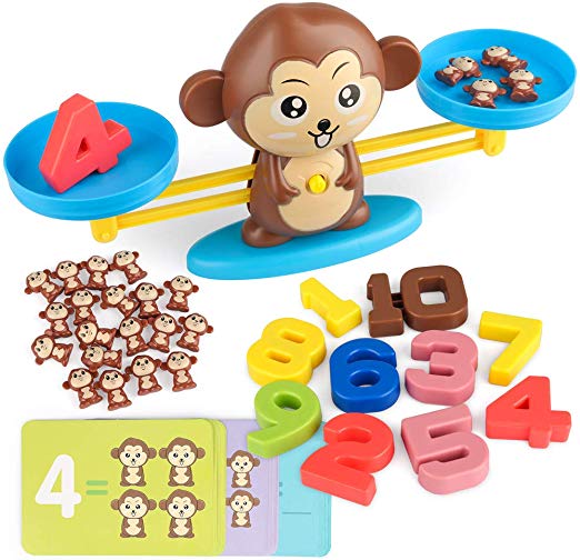 D-FantiX Monkey Balance Cool Math Game Montessori Toy Number Balance Scale Toy Kids Addition and Subtraction Counting STEM Toys for Boys Girls Age 3