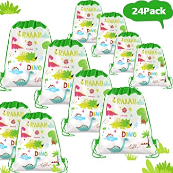 POKONBOY 24 Pack Dinosaur Party Favors Bags for Gift Bag, Dinosaur Birthday Party Supplies Dinosaur Party Bags for kids birthday Gift Bag Dinosaur Toys
