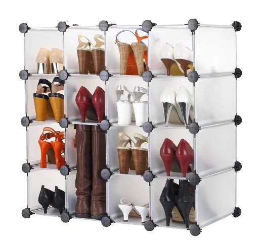 VonHaus 16x Interlocking Shoe Organizer / Storage Shelves - make into any Shape & Size to Organize your household items