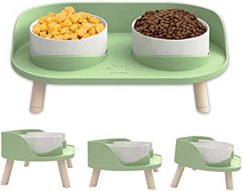Raised Cat Food Bowls,Small Elevated Ceramic Dog Cat Bowls with Stand, 3 Adjustable Heights Anti Vomiting Cat Dog Water Bowl with no-Spill Design, 5 INCHES Bowl for Medium and Small Size Dog Cats
