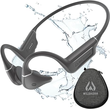 Wildhorn Crank Bone Conduction Headphones Bluetooth 5.4, IPX7 Waterproof Open Ear Headphones w/Mic, Fast Charge, MP3 2500 Songs Storage Capacity, Premium Design, Workouts, Cycling, Running Headphones