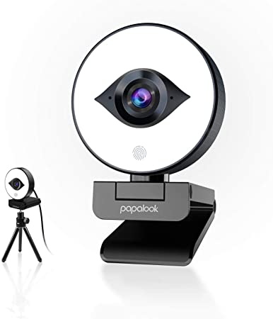 Live Streaming Webcam, papalook PA552 Pro Full HD 1080P/60FPS Web Camera with Tripod and Ring Light, Autofocus StreamCam with Dual Mics, Plug and Play for Online Learning, Zoom Meeting Skype Teams