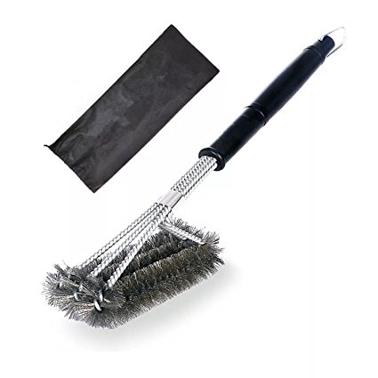Barbecue Grill Brush 18" BBQ Cleaning Brush with Wire Bristles and Soft Comfortable Handle, Stainless Steel, Durable and Effective