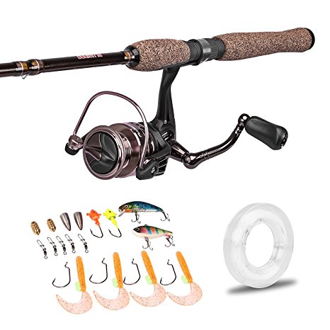 PLUSINNO Spinning Rod and Reel Combos FULL KIT Graphite Blanks Rod Pole (2 Piece) with Reel Line Lures Hooks and Accessories Fishing Gear Organizer 7’0” Medium