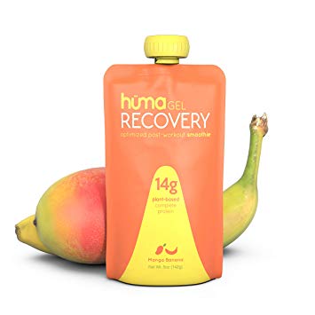 Huma Gel Post Workout Recovery Smoothie, 12 Pouches, Mango Banana - 14g Complete Protein in Ready to Drink Shake